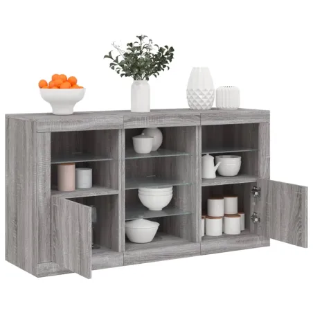 Buffet avec lumières LED sonoma gris 123x37x67 cm
