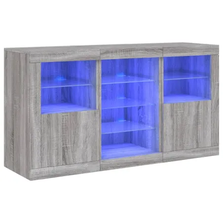 Buffet avec lumières LED sonoma gris 123x37x67 cm