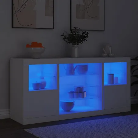 Buffet avec lumières LED blanc 142,5x37x67 cm