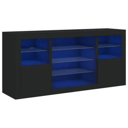 Buffet avec lumières LED noir 142,5x37x67 cm 2