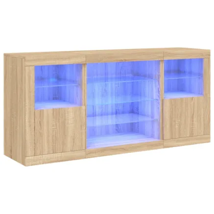 Buffet avec lumières LED chêne sonoma 142,5x37x67 cm 2