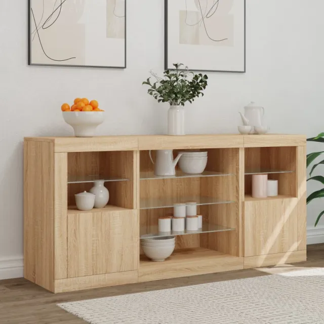 Buffet avec lumières LED chêne sonoma 142,5x37x67 cm