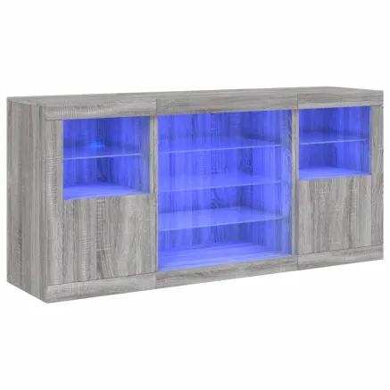Buffet avec lumières LED sonoma gris 142,5x37x67 cm 2