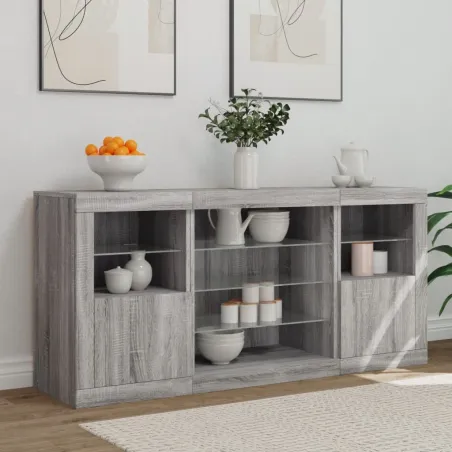 Buffet avec lumières LED sonoma gris 142,5x37x67 cm