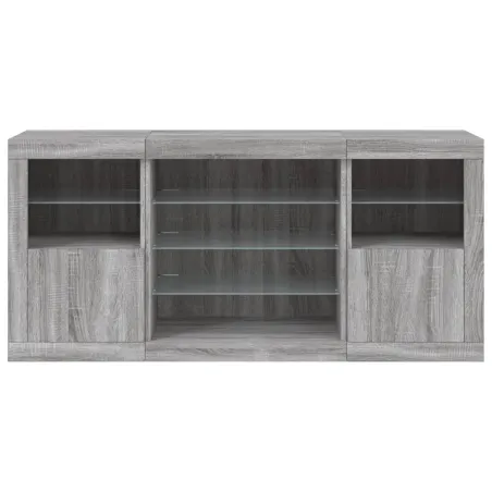 Buffet avec lumières LED sonoma gris 142,5x37x67 cm