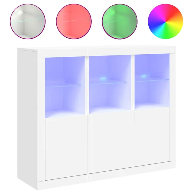 Buffets avec lumières LED 3 pcs blanc bois d'ingénierie