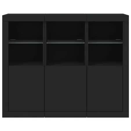 Buffets avec lumières LED 3 pcs noir bois d'ingénierie