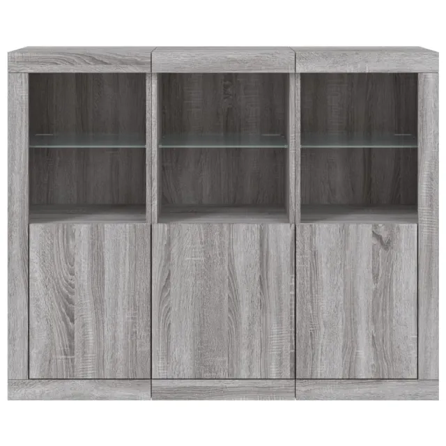 Buffets avec lumières LED 3 pcs sonoma gris bois d'ingénierie