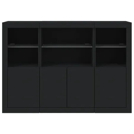 Buffets avec lumières LED 3 pcs noir bois d'ingénierie