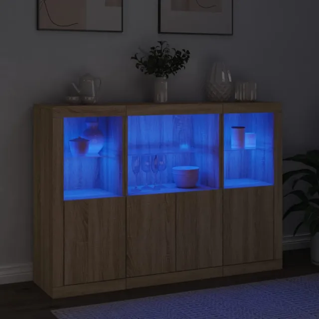 Buffets avec lumières LED 3 pcs chêne sonoma bois d'ingénierie