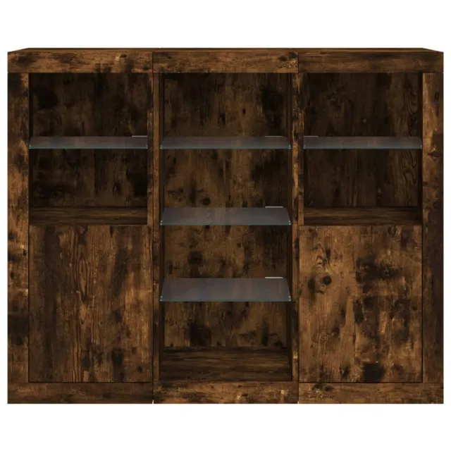 Buffets avec lumières LED 3 pcs chêne fumé bois d'ingénierie