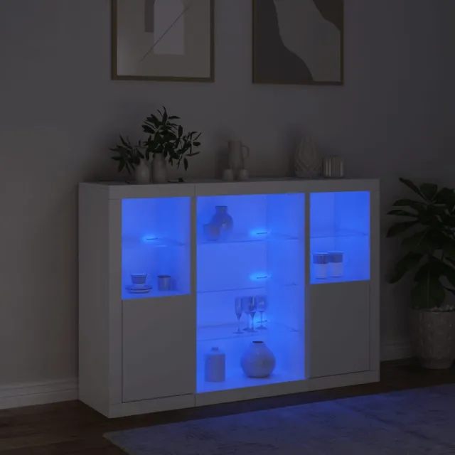 Buffets avec lumières LED 3 pcs blanc bois d'ingénierie