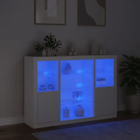 Buffets avec lumières LED 3 pcs blanc bois d'ingénierie