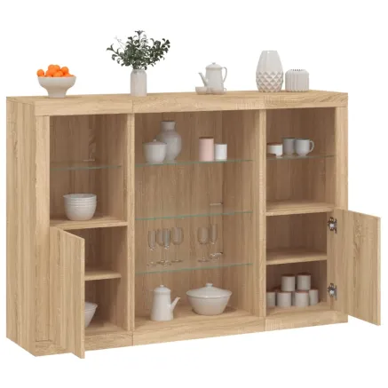 Buffets avec lumières LED 3 pcs chêne sonoma bois d'ingénierie