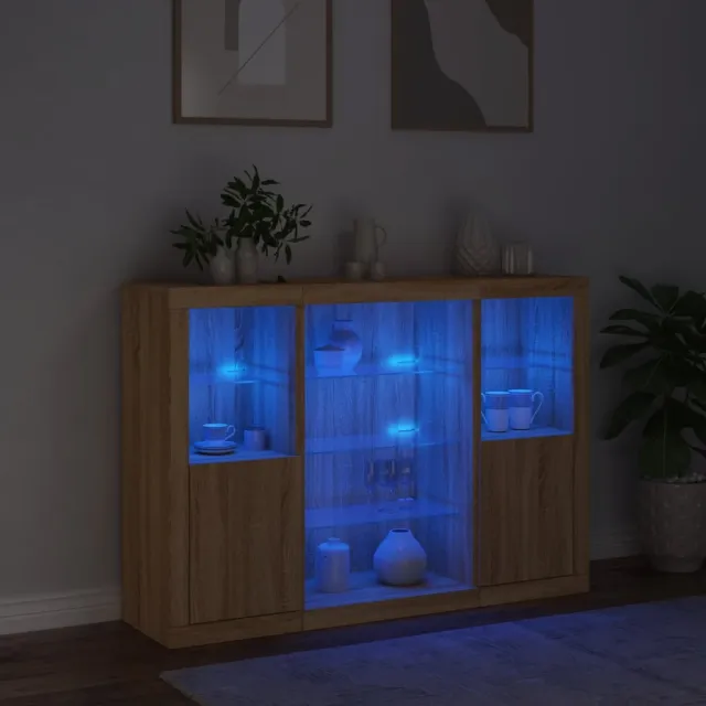 Buffets avec lumières LED 3 pcs chêne sonoma bois d'ingénierie