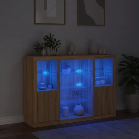 Buffets avec lumières LED 3 pcs chêne sonoma bois d'ingénierie