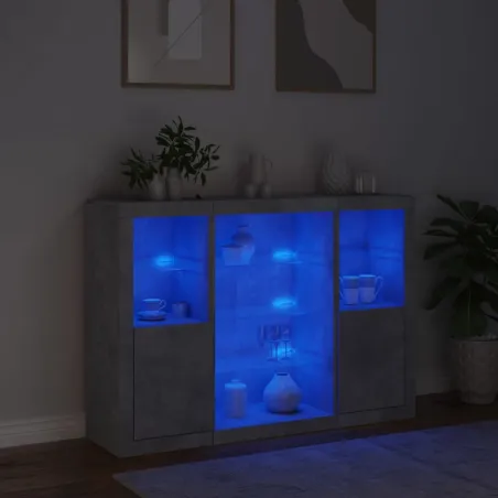 Buffets avec lumières LED 3 pcs gris béton bois d'ingénierie