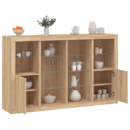 Buffets avec lumières LED 3 pcs chêne sonoma bois d'ingénierie