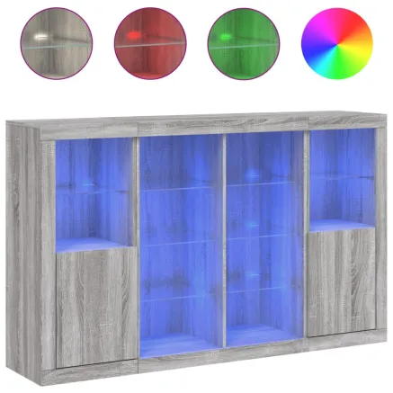 Buffets avec lumières LED 3 pcs sonoma gris bois d'ingénierie 2