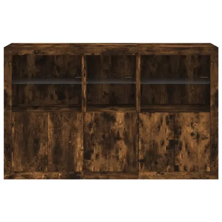 Buffet avec lumières LED chêne fumé 162x37x100 cm