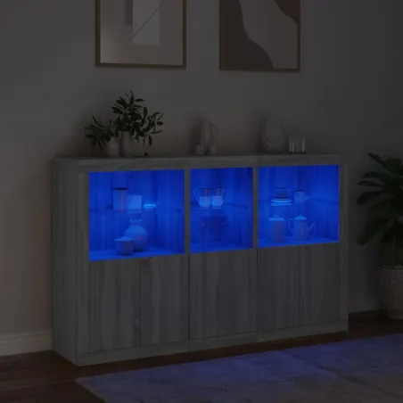 Buffet avec lumières LED sonoma gris 162x37x100 cm