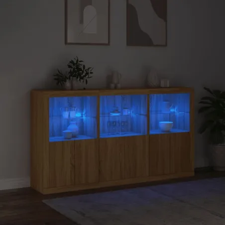 Buffet avec lumières LED chêne sonoma 181,5x37x100 cm