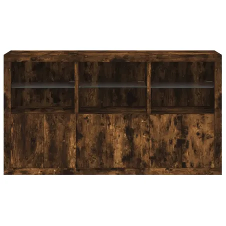 Buffet avec lumières LED chêne fumé 181,5x37x100 cm