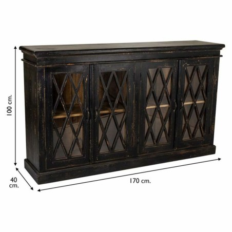 Buffet Alexandra House Living Noir verre Bois de manguier 40 x 100 x 1