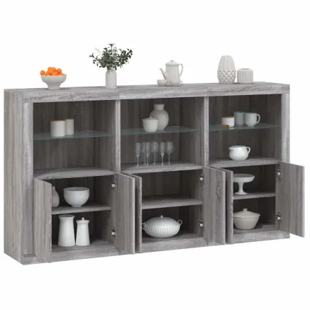 Buffet avec lumières LED sonoma gris 181,5x37x100 cm