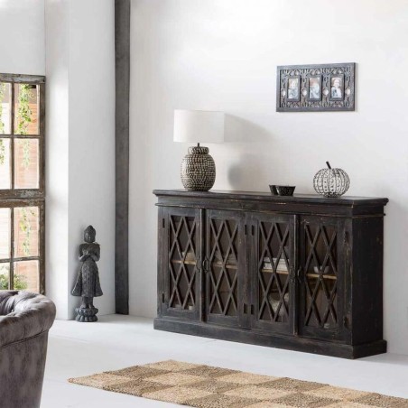 Anrichte Alexandra House Living Schwarz Glas Mango-Holz 40 x 100 x 170