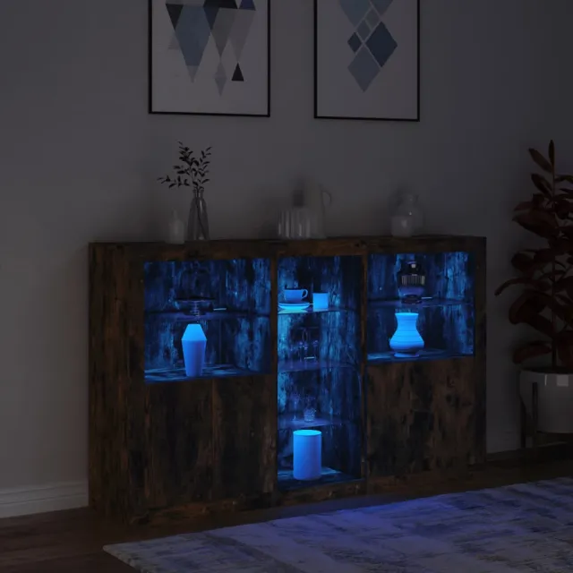 Buffet avec lumières LED chêne fumé 162x37x100 cm