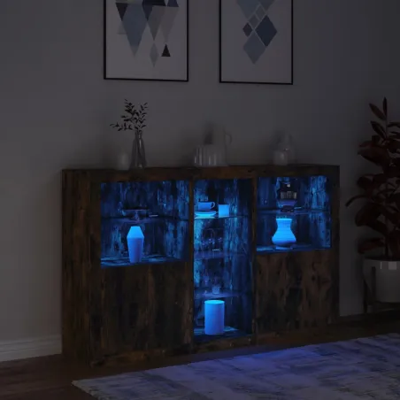 Buffet avec lumières LED chêne fumé 162x37x100 cm