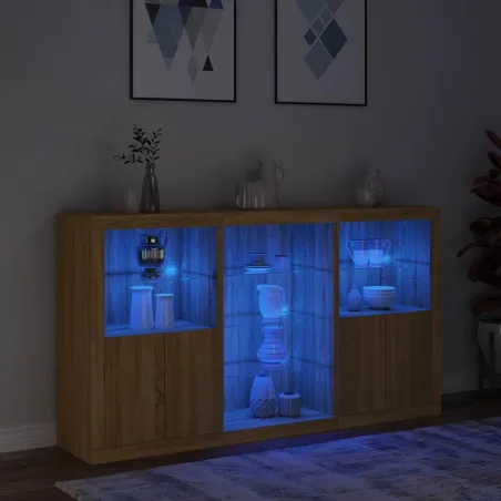 Buffet avec lumières LED chêne sonoma 181,5x37x100 cm