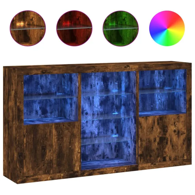 Buffet avec lumières LED chêne fumé 181,5x37x100 cm
