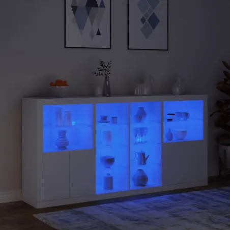 Buffet avec lumières LED blanc 202x37x100 cm