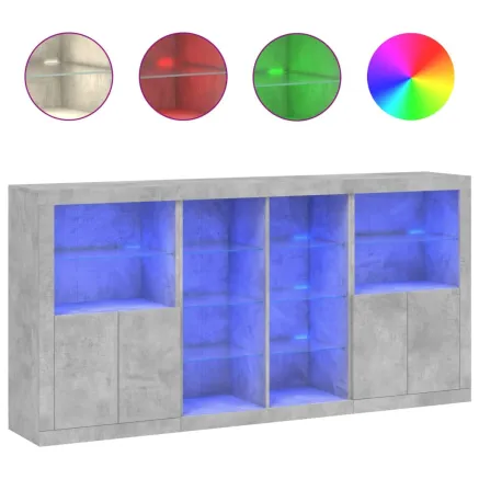 Buffet avec lumières LED gris béton 202x37x100 cm 2