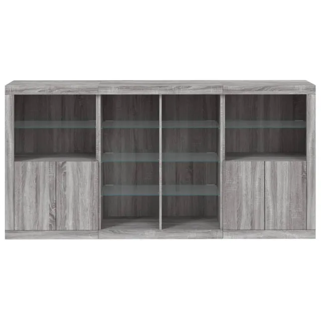 Buffet avec lumières LED sonoma gris 202x37x100 cm