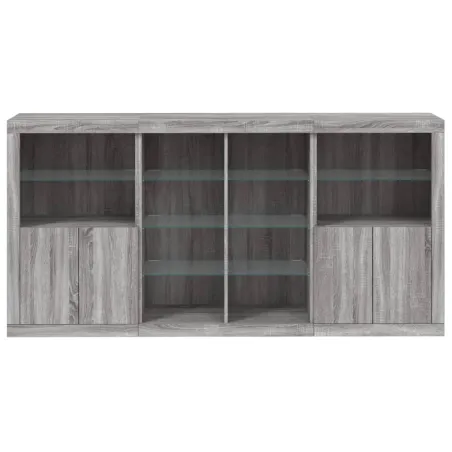 Buffet avec lumières LED sonoma gris 202x37x100 cm