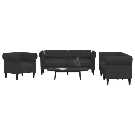 Ensemble de canapés 3 pcs noir tissu