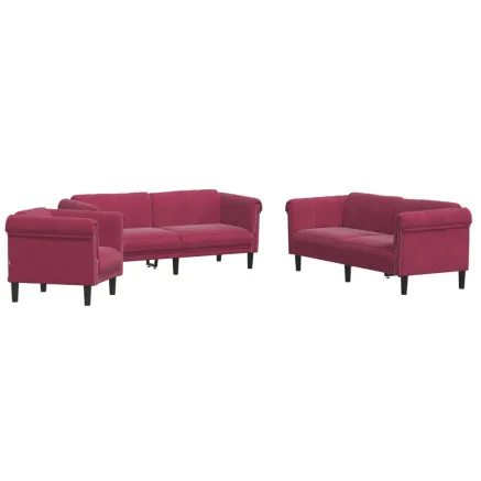Ensemble de canapés 3 pcs rouge bordeaux velours 2