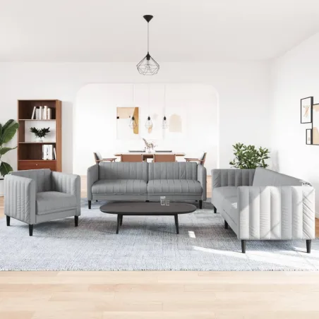 Ensemble de canapés 3 pcs gris clair tissu