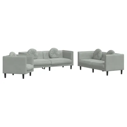 Ensemble de canapés 3 pcs avec coussins gris clair velours 2
