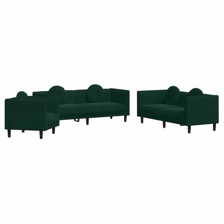 Ensemble de canapés 3 pcs avec coussins vert foncé velours 2