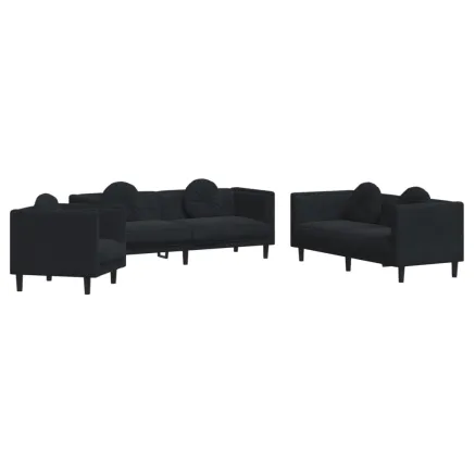 Ensemble de canapés 3 pcs avec coussins noir velours 2
