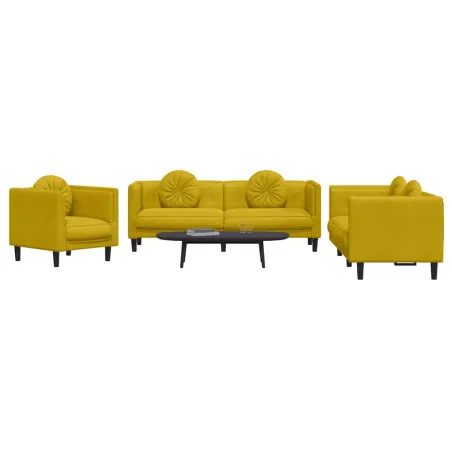 Ensemble de canapés 3 pcs avec coussins jaune velours