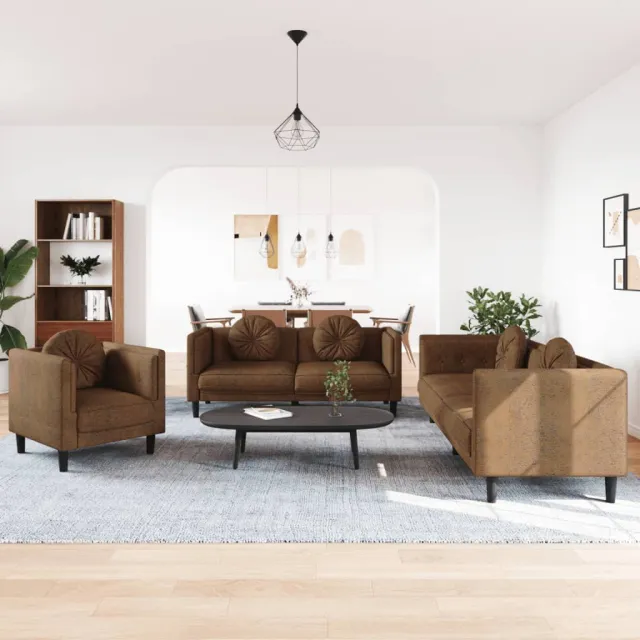 Ensemble de canapés 3 pcs avec coussins marron velours