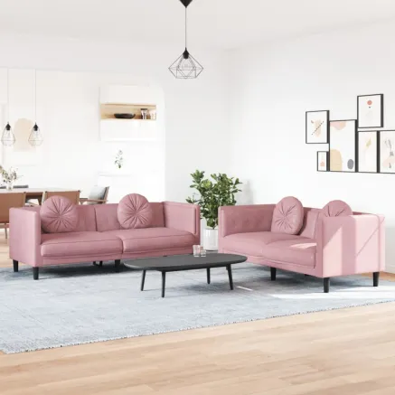 Ensemble de canapés 2 pcs avec coussins rose velours