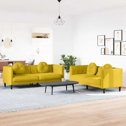 Ensemble de canapés 2 pcs avec coussins jaune velours