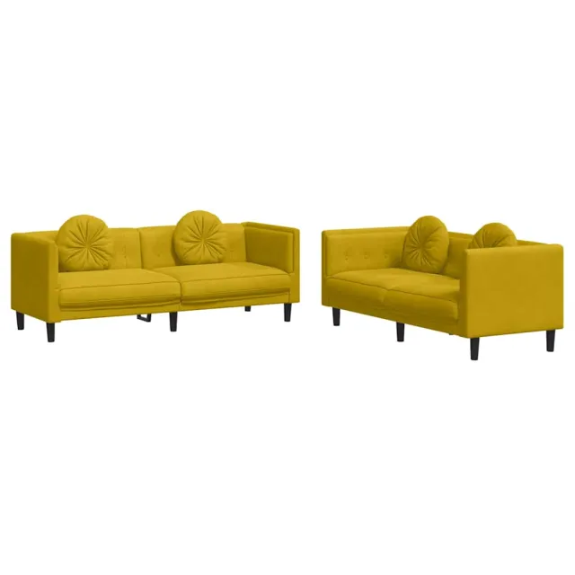 Ensemble de canapés 2 pcs avec coussins jaune velours