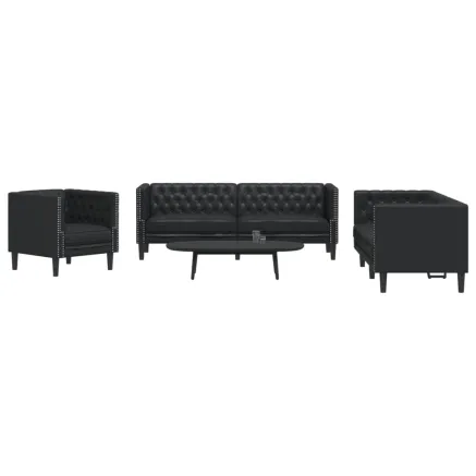 Ensemble de canapé Chesterfield 3 pcs noir similicuir